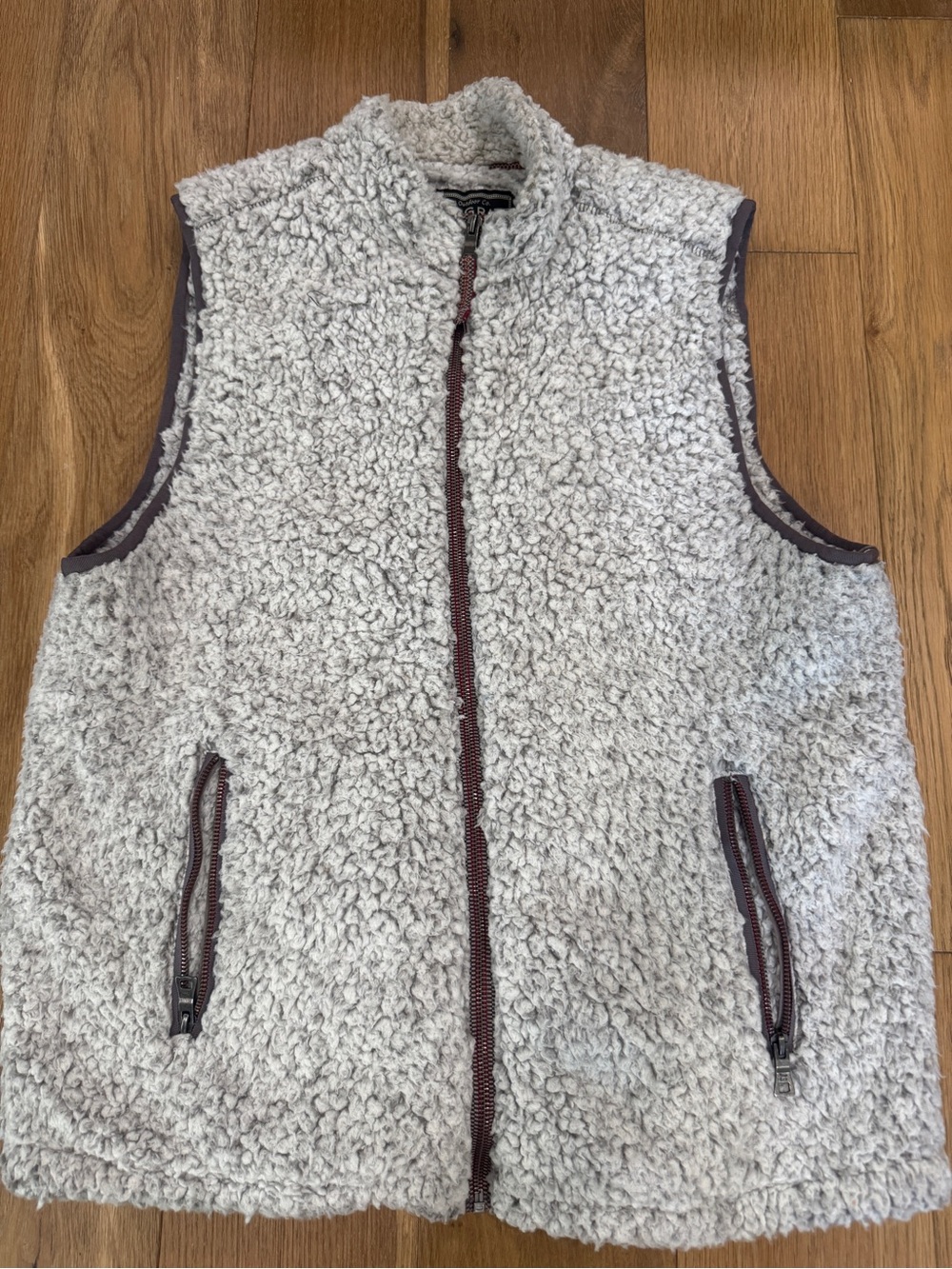 True Grit Cream Sherpa Fleece Vest with Brown Trim